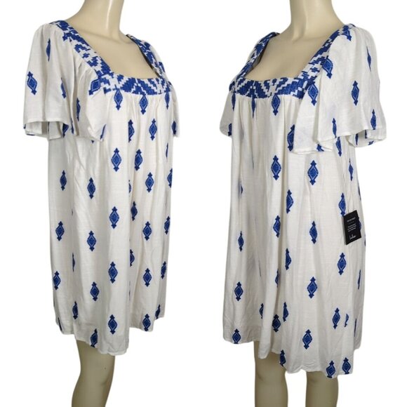 Lulus Mykonos Moment white blue Embroidered linen shift mini dress‎ size M - Picture 7 of 16